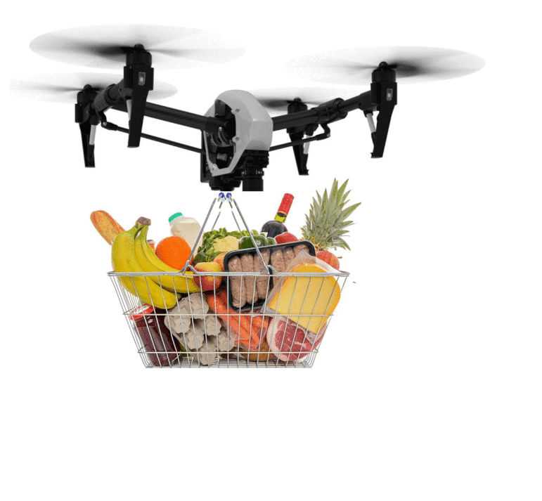 Drohne mit Einkaufkorb