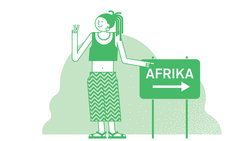 Mädchen steht neben Afrikaschild  