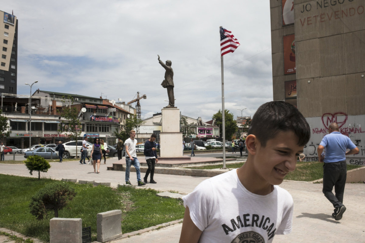 Statue of Bill Clinton in Prishtina, placed as a recognition of the role of the American president in the Kosovo independence process. Every 4th of July, Independence Day of the United States, the Prishtina firefighters of the city proceeds to wash the st