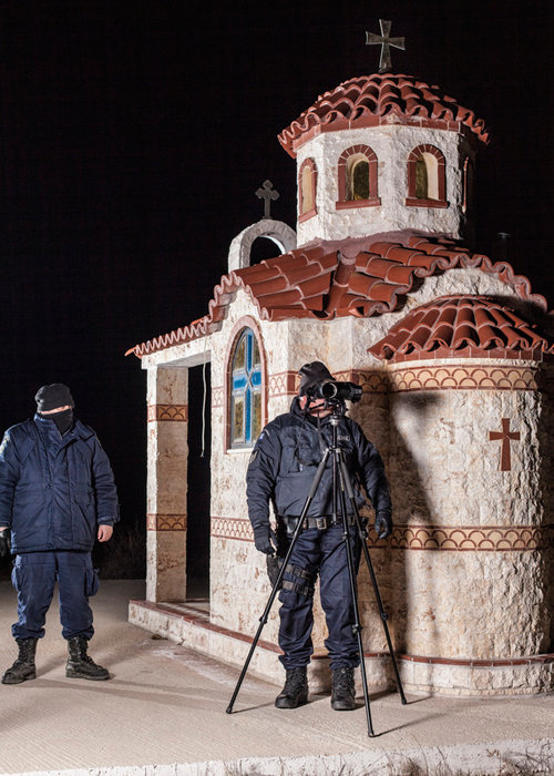 Frontex-Patrouille, Grenzschutzpolizei beim Überwachen der europäischen Außengrenze Griechenland/Türkei, Evros-Region, Januar 2012