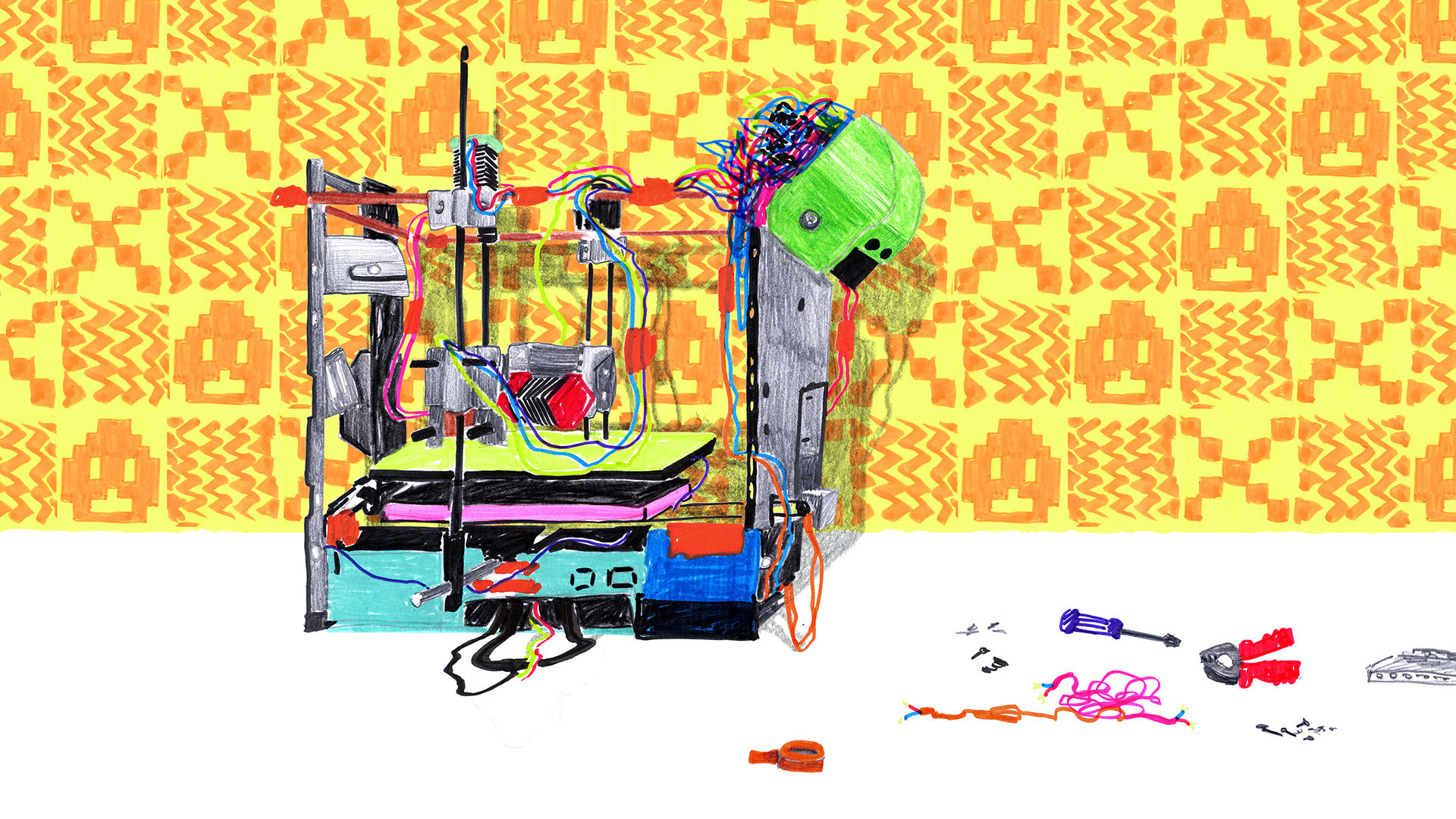 Hier illustriert: der fast vollständig aus Elektroschrott bestehende 3D-Drucker W.Afate