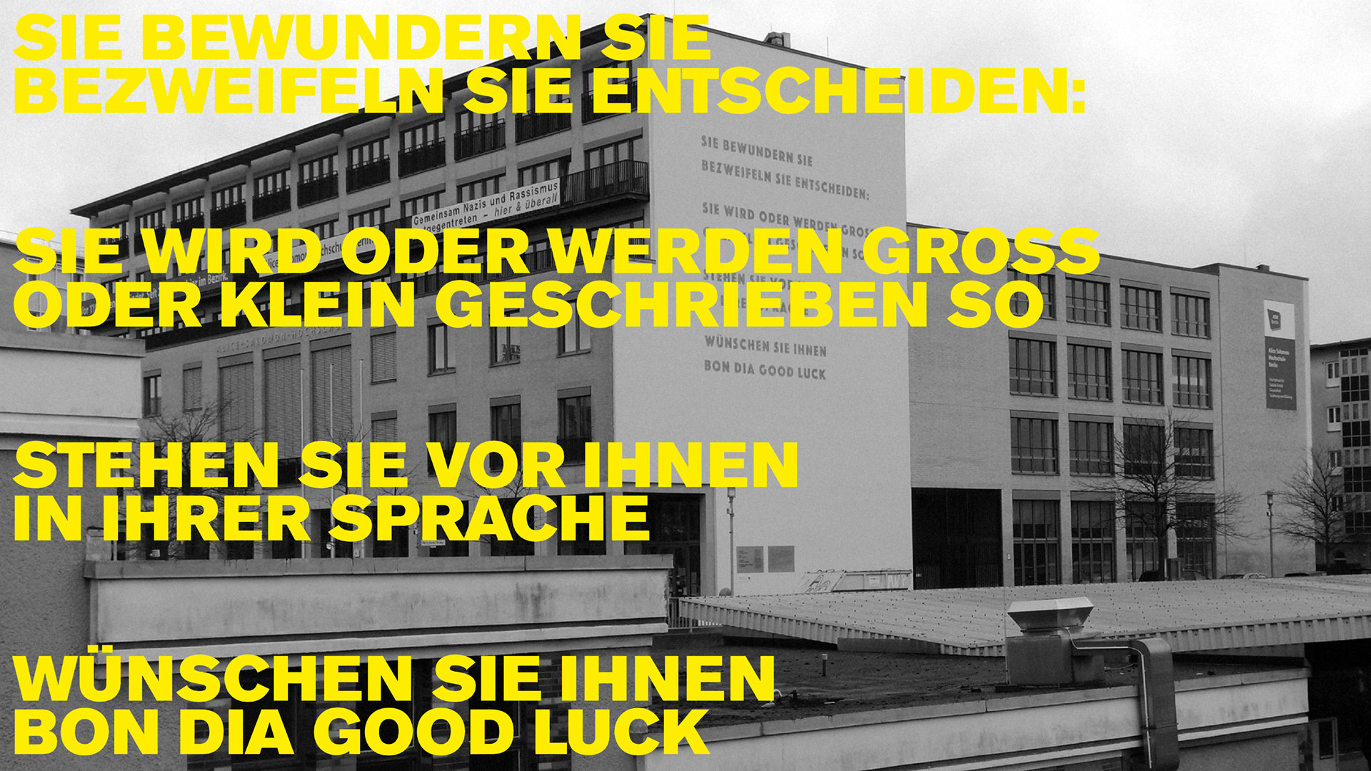 Das Barbara Köhler Gedicht an der Alice Salomon Hochschule (Foto: C.Suthorn / cc-by-sa-4.0)