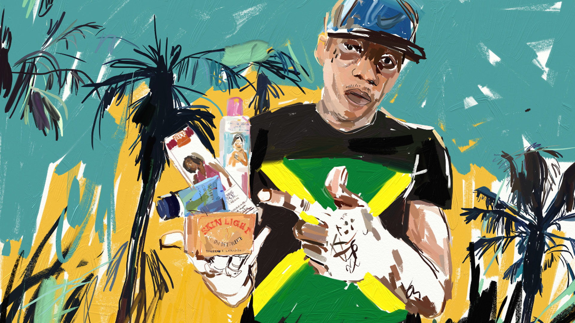 Vybz Kartel mit Skin Bleaching Produkten in der Hand