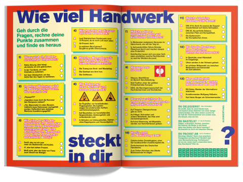 Doppelseite aus fluter Nr. 95 Handwerk, Beitrag "Wie viel Handwerk steckt in dir?"
