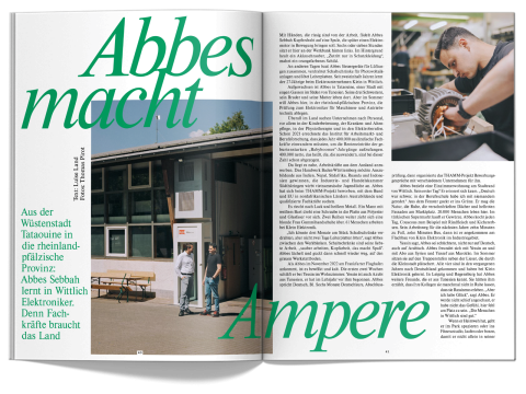 Doppelseite aus fluter Nr. 95 Handwerk, Artikel "Abbes macht Ampere"