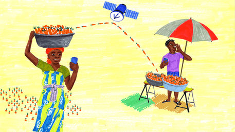 Illustration, die ein Kommunikationssystem für Landwirte in Afrika zeigt