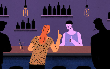 Illustration einer Frau die an der Bar nach Luisa fragt