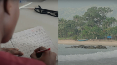 Ein afrikanischer Student schreibt Chinesisch - Strand in Sierra Leone