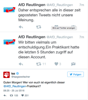 Gefaketer Twitter-Post der AfD Reutlingen