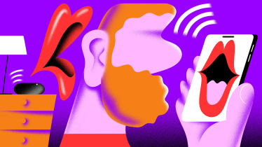 Illustration von einem Mann, der mit einem Handy spricht